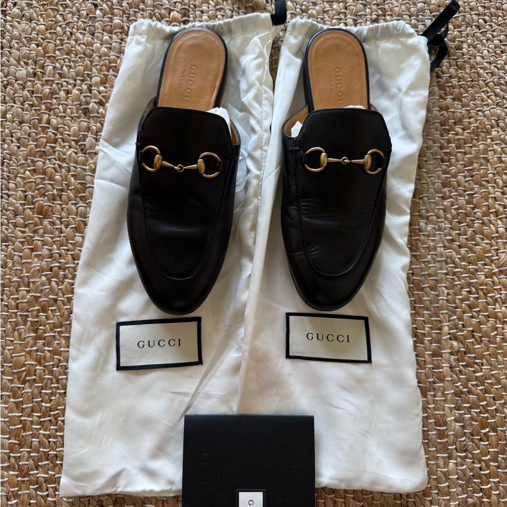 Gucci Black Leather mules with Tan Soles